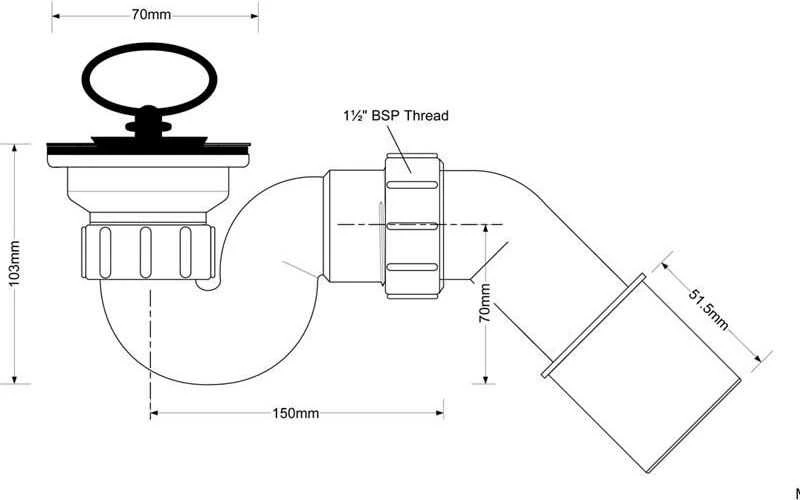 Trap McAlpine dušo gaudyklė su sieteliu ir guminiu kamščiu 52 mm chromo (HC25-POL)
