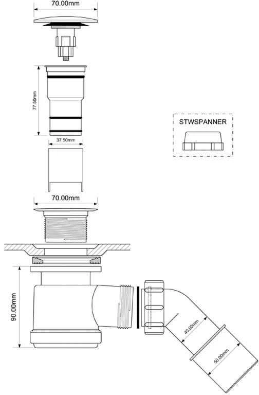 Trap McAlpine dušo gaudyklė su spragtelėjimo kištuku, 52 mm chromo (HC26CLCP)