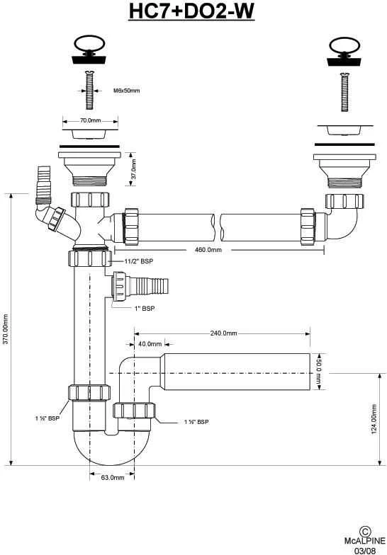 McAlpine Sifonas Vamzdinis dvigubas sifonas 1,5'' (HC7+DO2-W)
