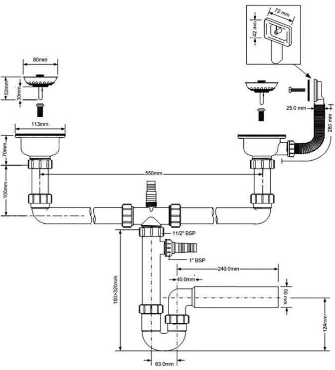 McAlpine Sifonas vamzdinis dvigubas 1,5'' (HC7HC12R-POL1)