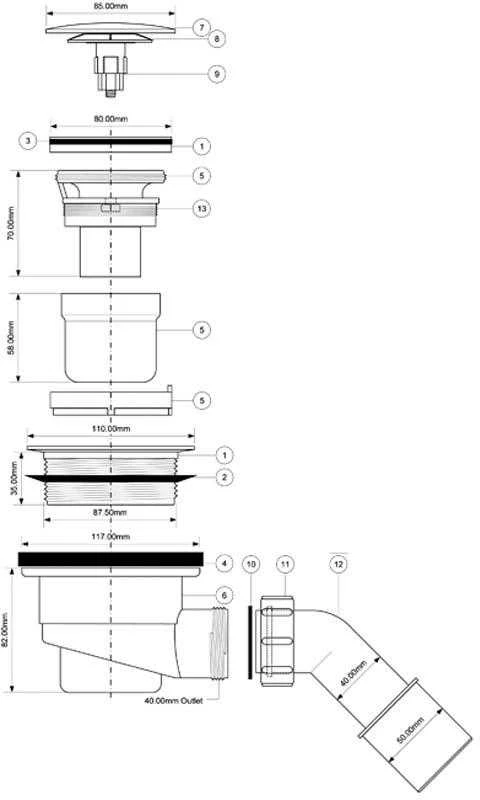 Trap McAlpine dušo gaudyklė su spragtelėjimo kištuku 90 mm chromo (HC27CLCP)