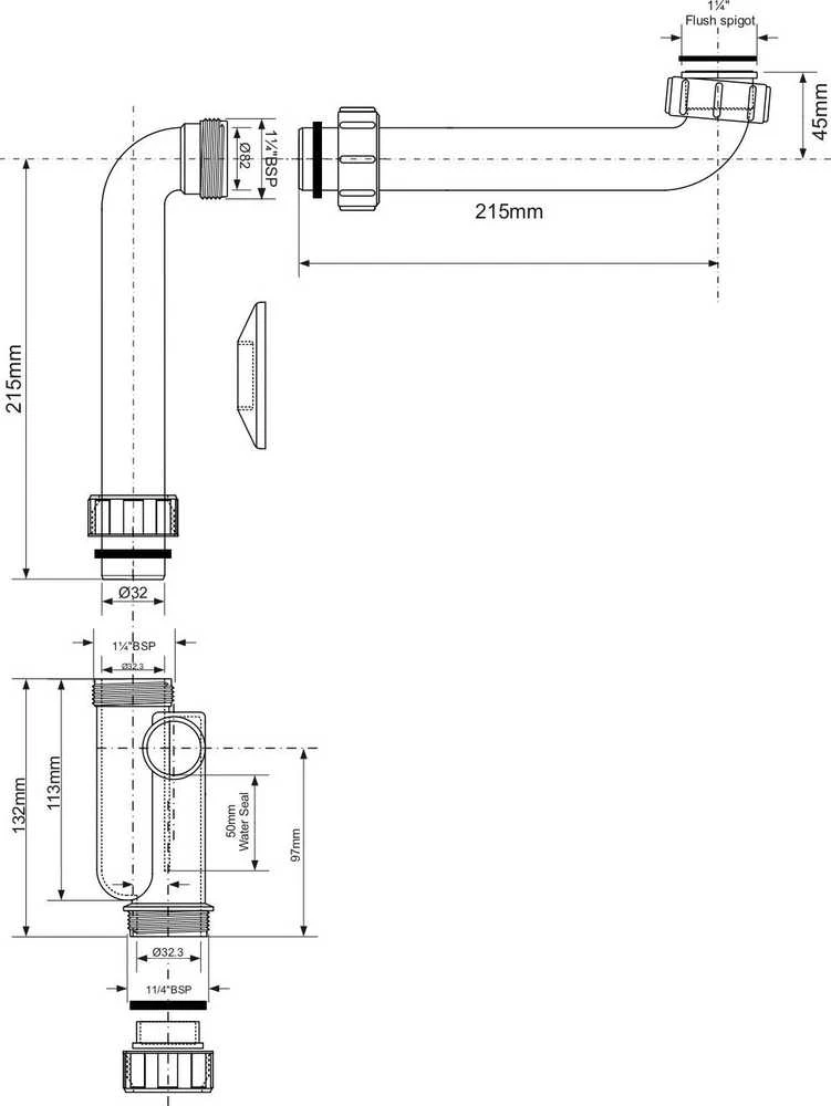 McAlpine sifonas praustuvui, baltas HC13SPS-X32PF