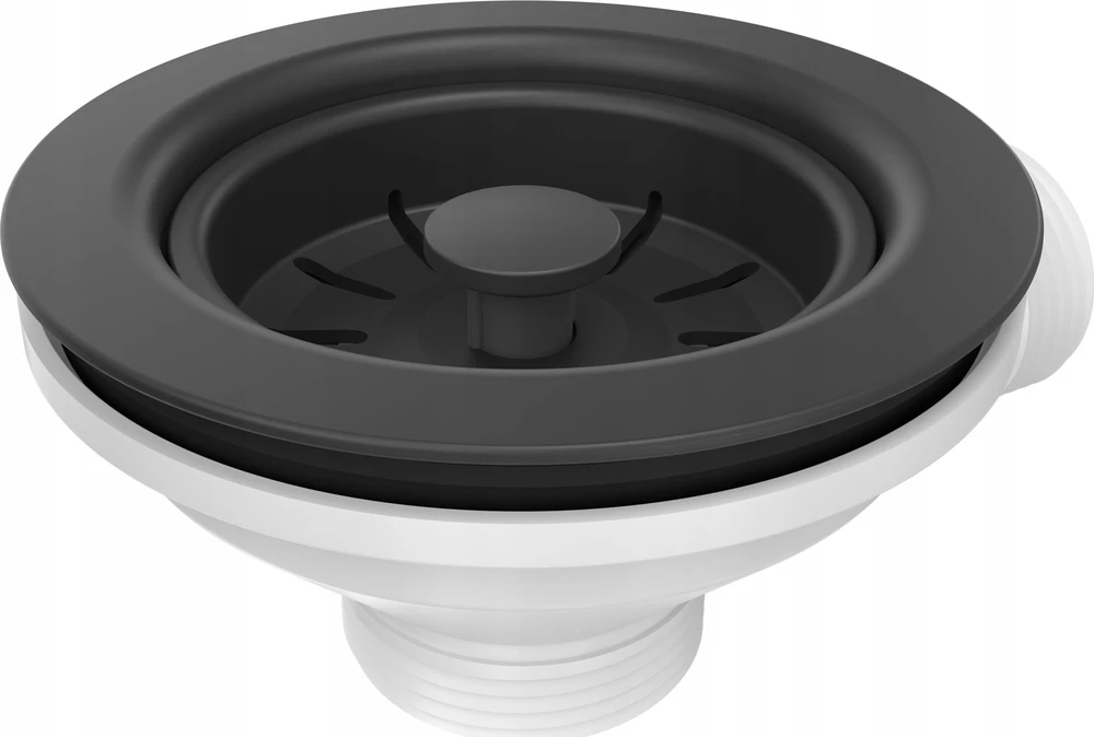 Sifonas Išleidimo anga PUSH TO OPEN 3 1/2'' su sifonu 1 kameros Power Color pure carbon (GRANIT-vertikalus), taupantis vietą, apvalus mygtukas
