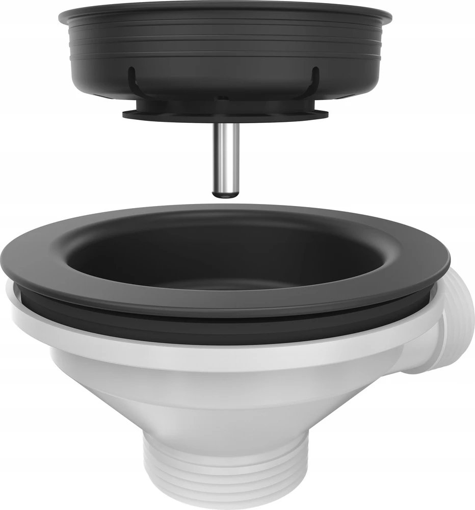 Sifonas Išleidimo anga PUSH TO OPEN 3 1/2'' su sifonu 1 kameros Power Color pure carbon (GRANIT-vertikalus), taupantis vietą, apvalus mygtukas