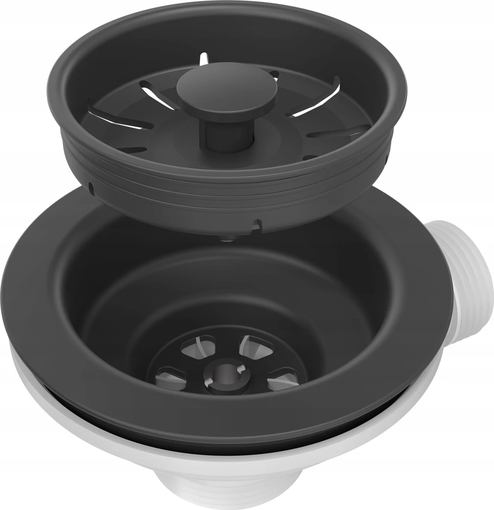 Sifonas Išleidimo anga PUSH TO OPEN 3 1/2'' su sifonu 1 kameros Power Color pure carbon (GRANIT-vertikalus), taupantis vietą, apvalus mygtukas