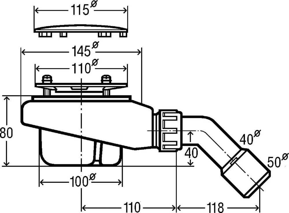 Viega dušas paliktņa sifons Tempoplex, d=90x40/50 mm, h=80 mm, plastmasa, balts/hroms