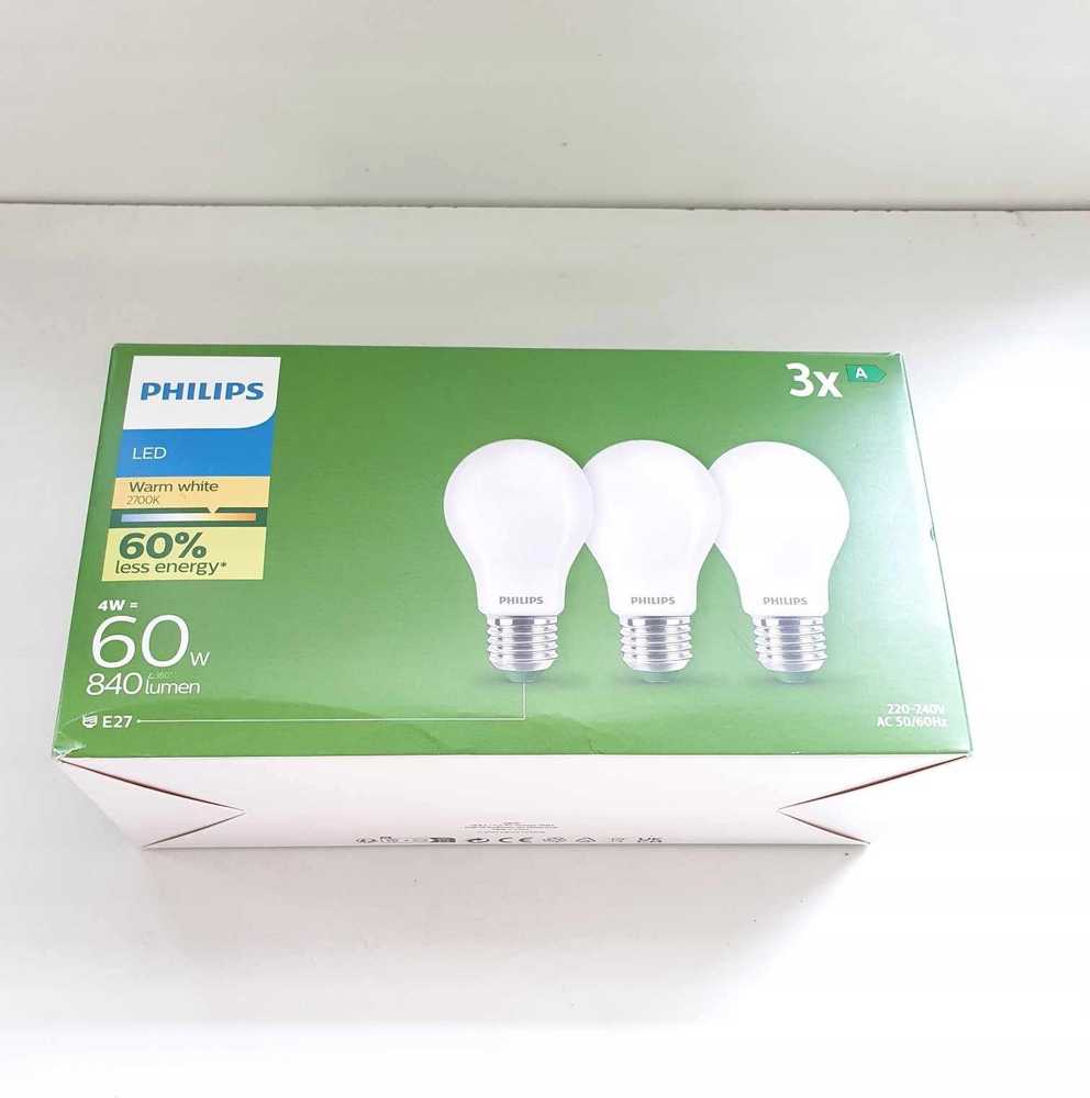 Signify „Philips Classic LED-A-Label“ lempa 60 W E27 matinė šilta lemputė, 3 vnt. pakuotėje
