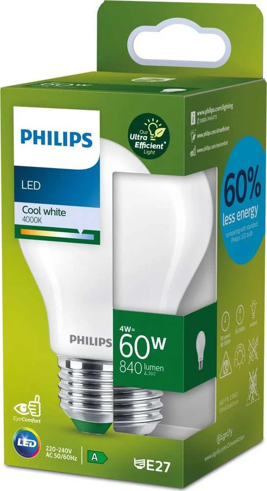 Signify „Philips Classic LED-A-Label“ lempa 60 W E27 matinė neutrali balta