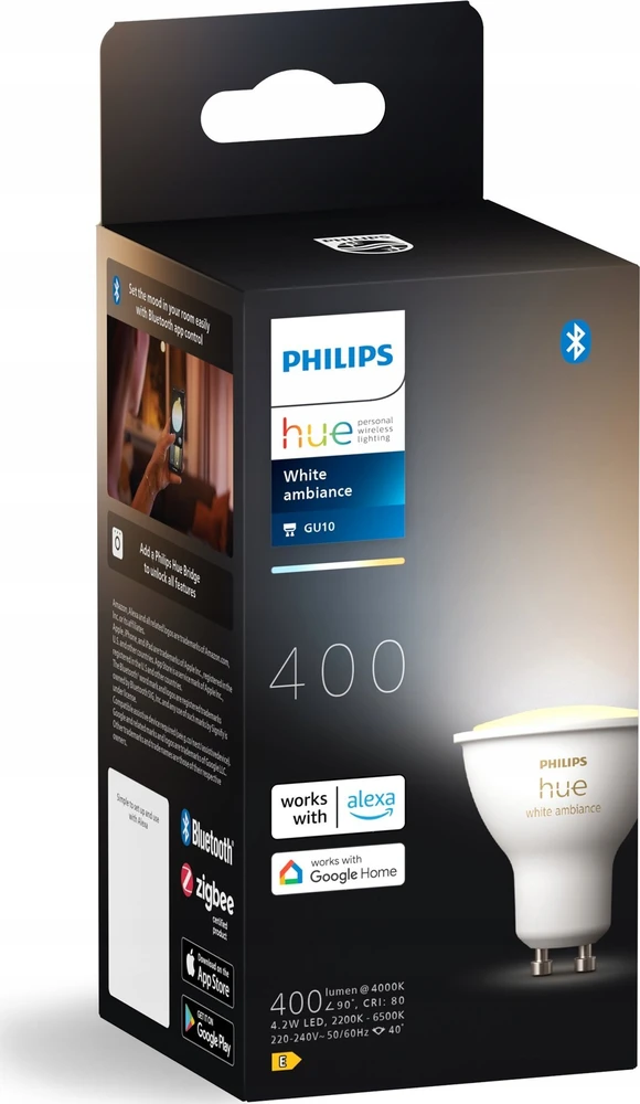 „Philips Hue Baltas Ambiance GU10“ lemputės, 350 lm, pakuotėje