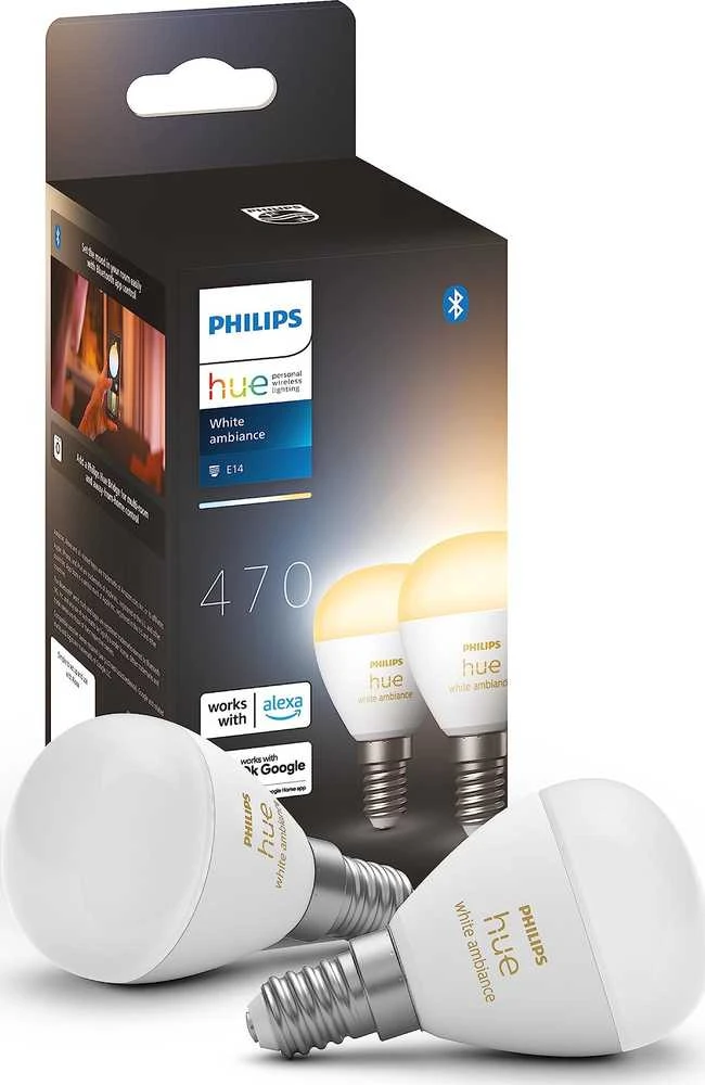 „Philips Hue Baltas Ambiance“ sferos dviguba pakuotė, E14, 470 lm
