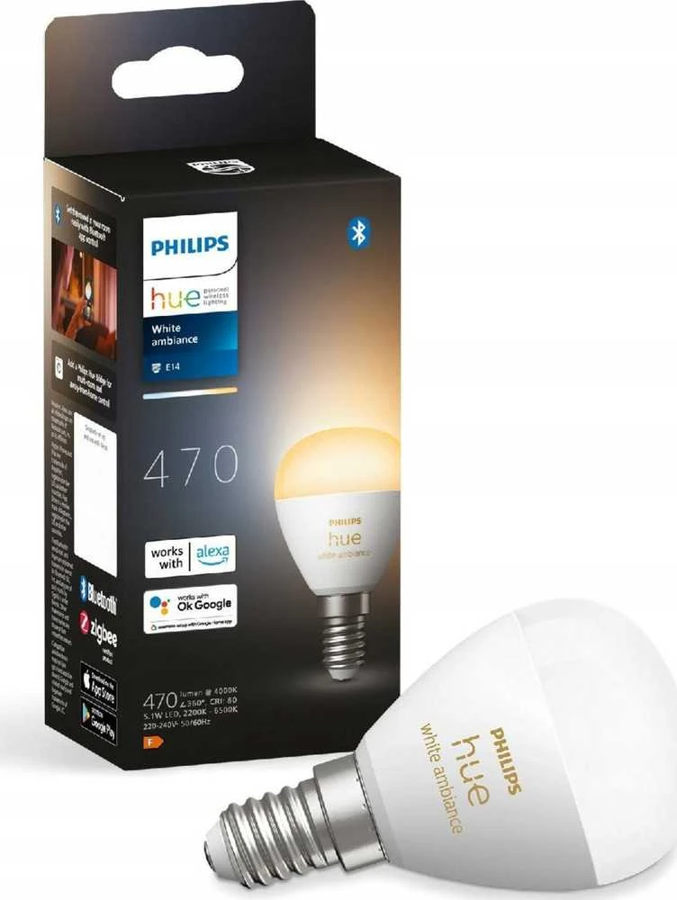 „Signify Philips Hue Baltas Amb. E14“ lašelinė lemputė, 470 lm, viena pakuotė