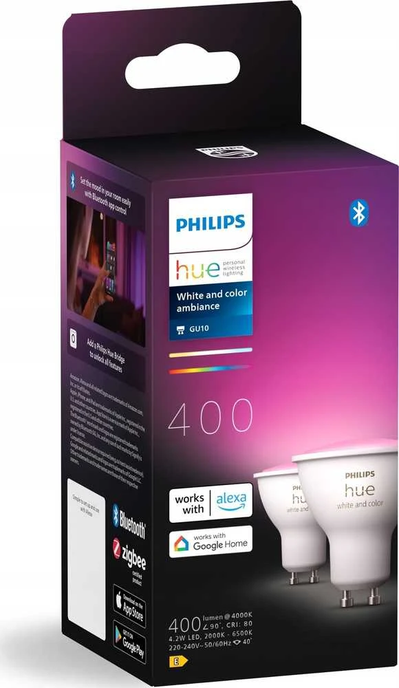 Philips Hue Smart Spotlight, 2vnt pakuotė | GU10 | 4,2 W | Šiltas iki šaltas baltas ir spalvotas