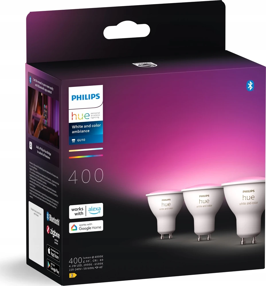Philips Hue Smart Spotlight, 3vnt pakuotė | GU10 | 4,2 W | Baltas ir spalvota šviesa