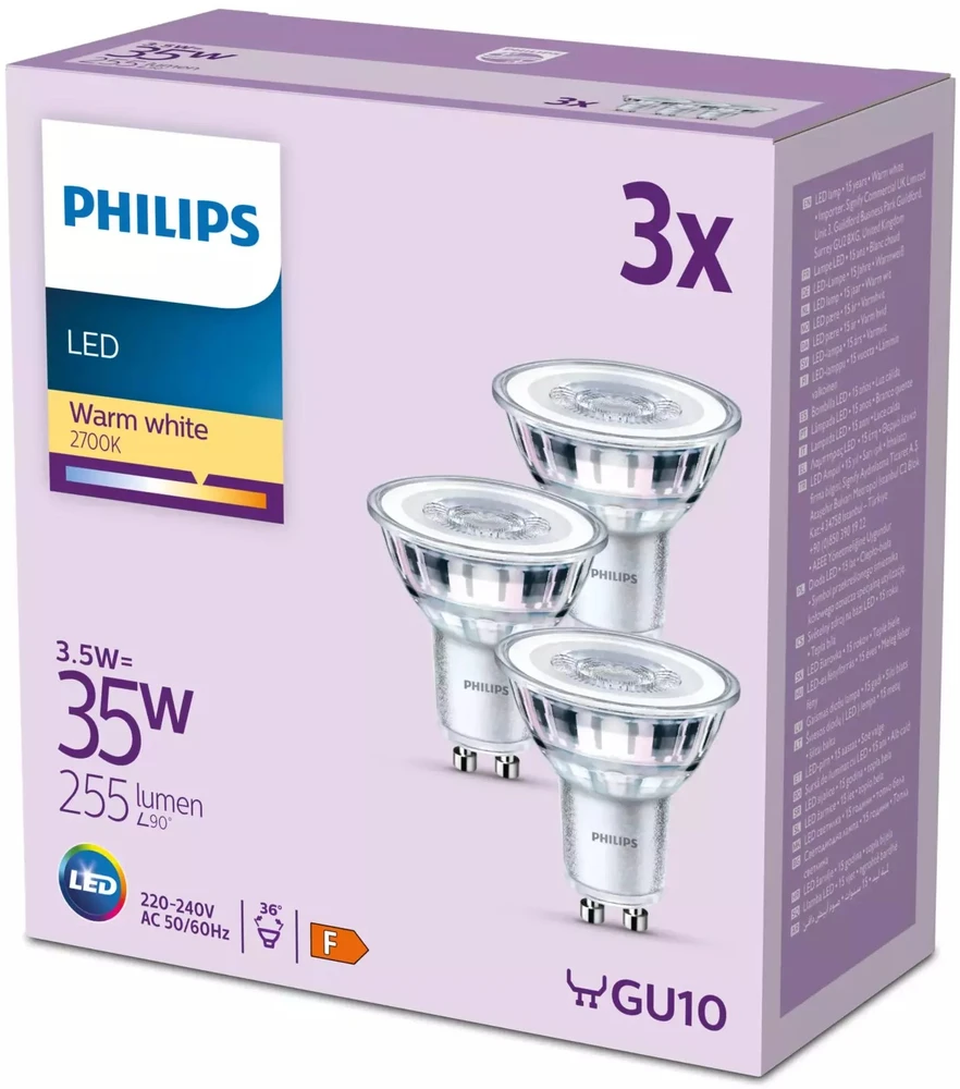 Signify Philips LED classic Lampa 35W GU10 Šilta balta 255lm Sidabrinė 3vnt P