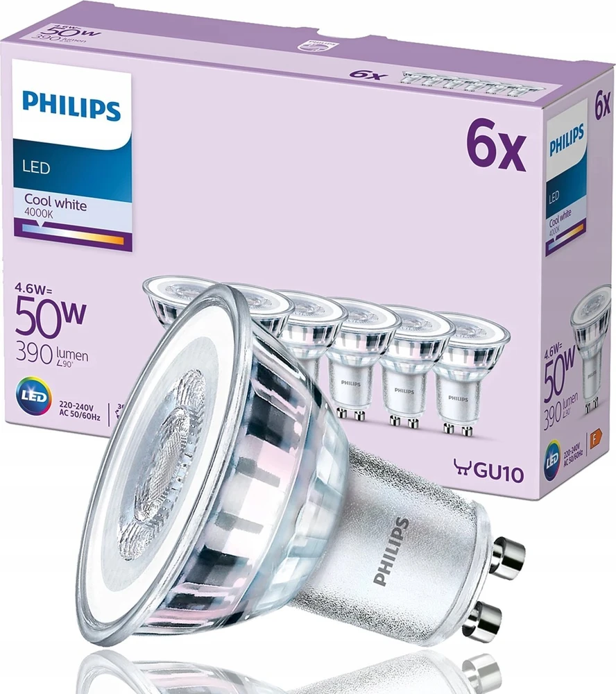 Signify Philips LED classic Lampe 50W GU10 Zimna biel 390 lm Sidabrinė 6erP