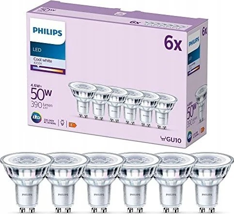 Signify Philips LED classic Lampe 50W GU10 Zimna biel 390 lm Sidabrinė 6erP