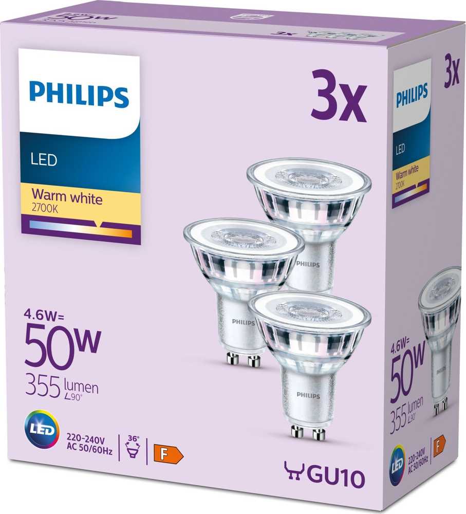 Signify Philips LED classic Lampa 50W GU10 Ciepła biel 355lm Sidabrinė 3er P