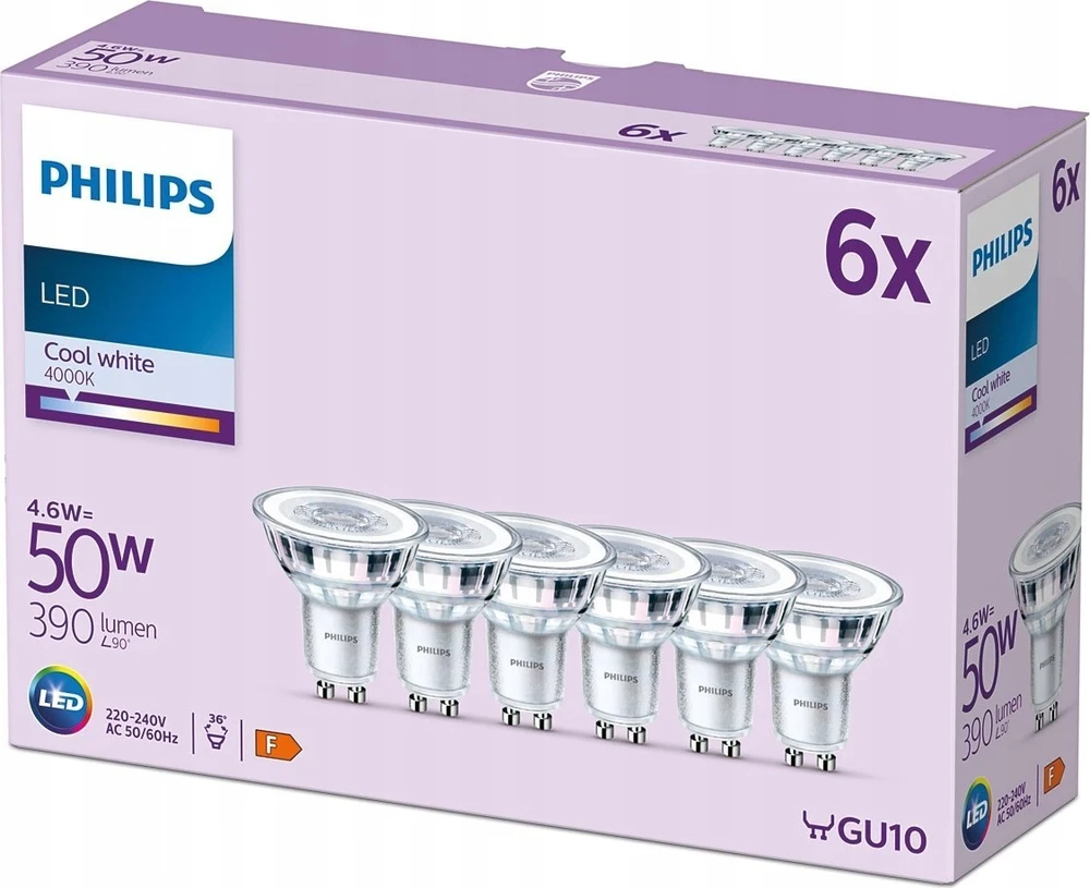 Signify Philips LED classic Lampe 50W GU10 Zimna biel 390 lm Sidabrinė 6erP