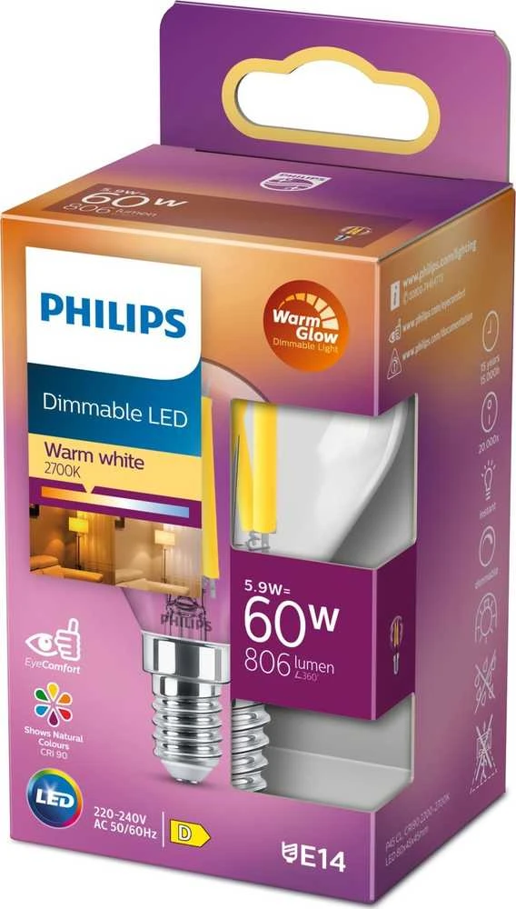 Philips LEMPUTĖ LED E14 P45 5.9W 822-827K 806LM DIM
