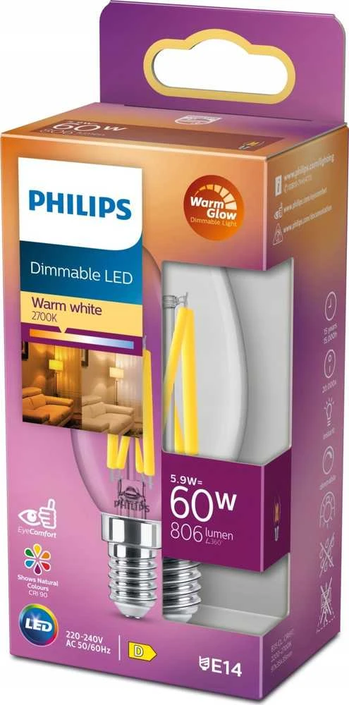 Philips LEMPUTĖ LED E14 P45 5.9W 822-827K 806LM DIM