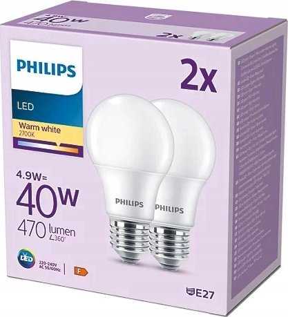 Signify „Philips“ LED klasikinė lempa 40 W E27 šiltai balta 470 lm matinė 2 vnt. pakuotėje