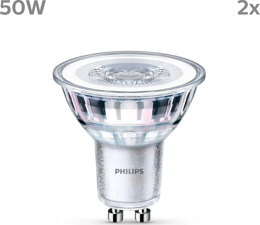 Signify „Philips“ LED klasikinė lempa 50 W GU10 šiltai balta 355 lm sidabrinė 2 vnt. pakuotėje