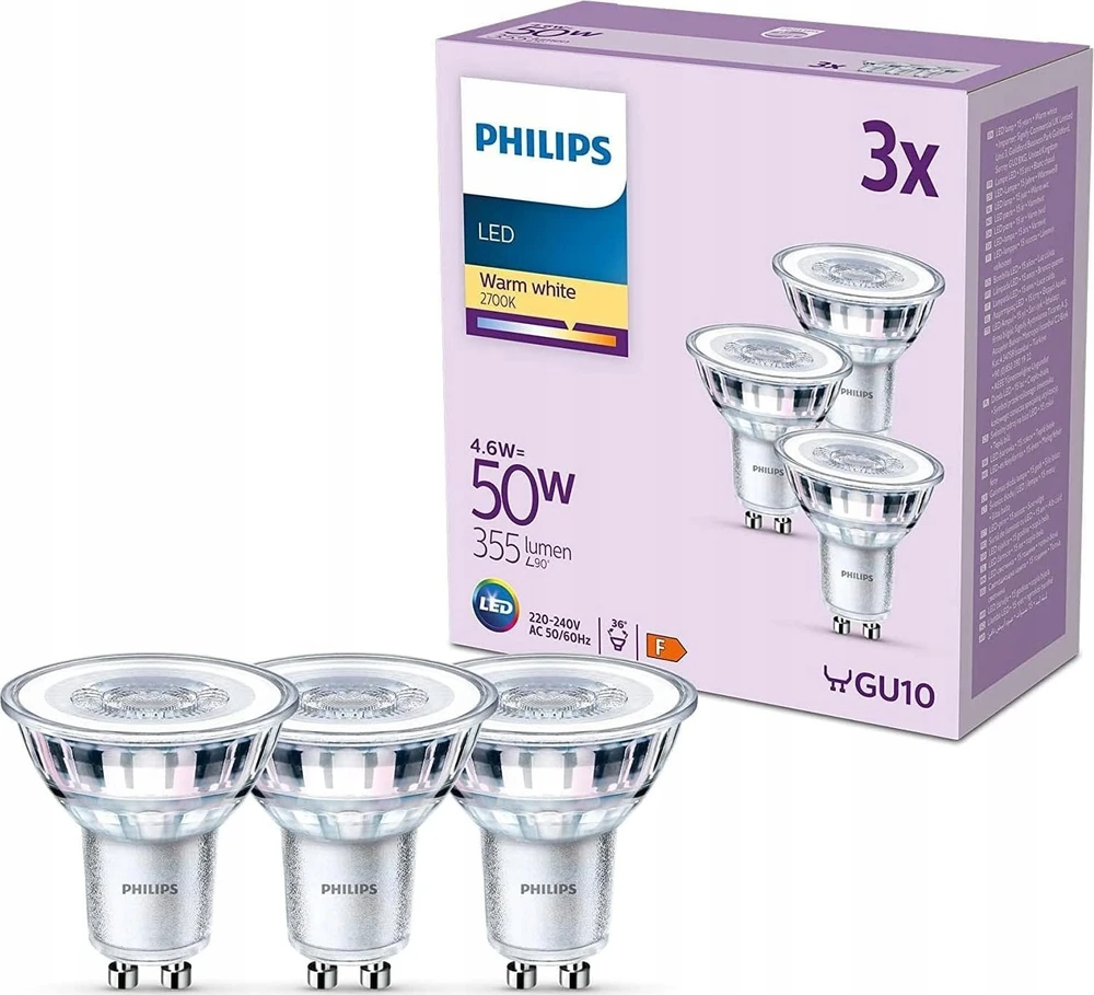 Signify Philips LED klasikinė lempa 50W GU10 šaltai balta 390lm sidabrinė 3er P