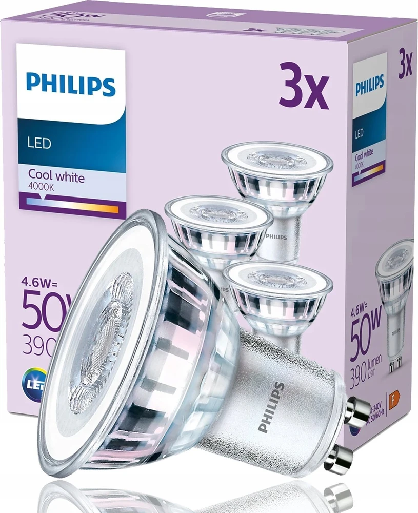 Signify Philips LED klasikinė lempa 50W GU10 šaltai balta 390lm sidabrinė 3er P