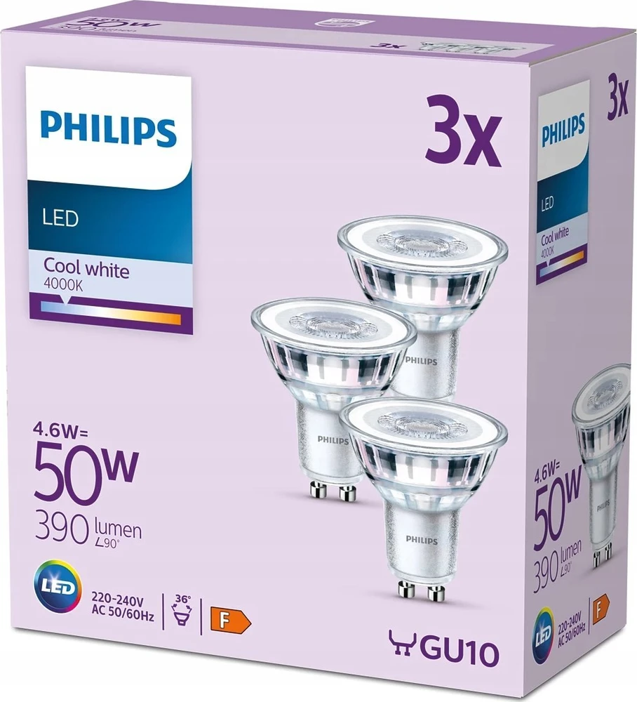Signify Philips LED klasikinė lempa 50W GU10 šaltai balta 390lm sidabrinė 3er P