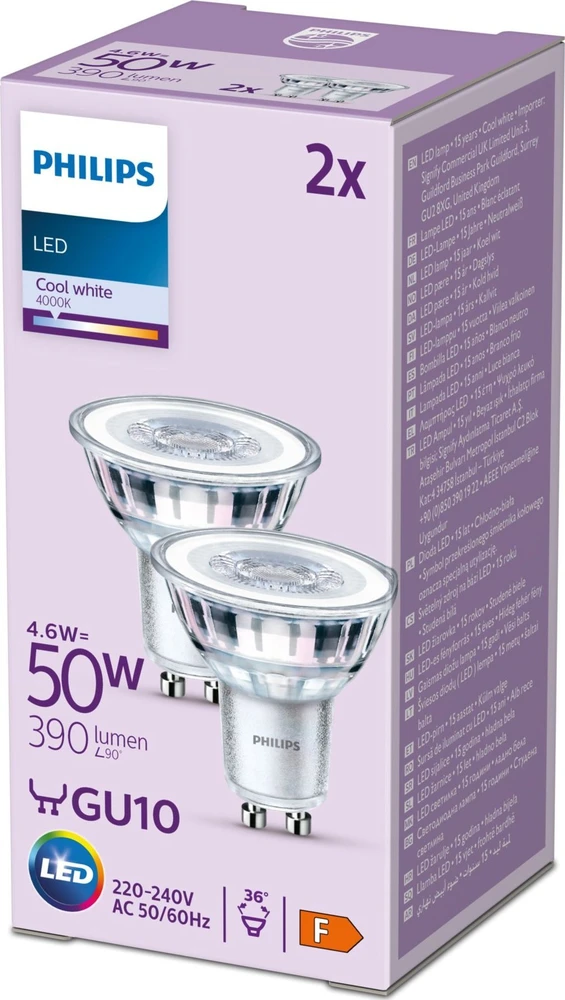 Signify Philips LED klasikinė lempa 50W GU10 Kaltweiß 390lm Sidabrinė 2er P