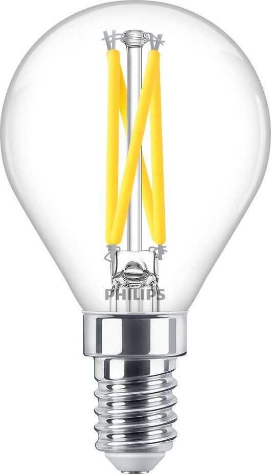 Signify Philips LED classic WarmGlow lašo formos lemputė 25W E14 skaidri, reguliuojamo ryškumo