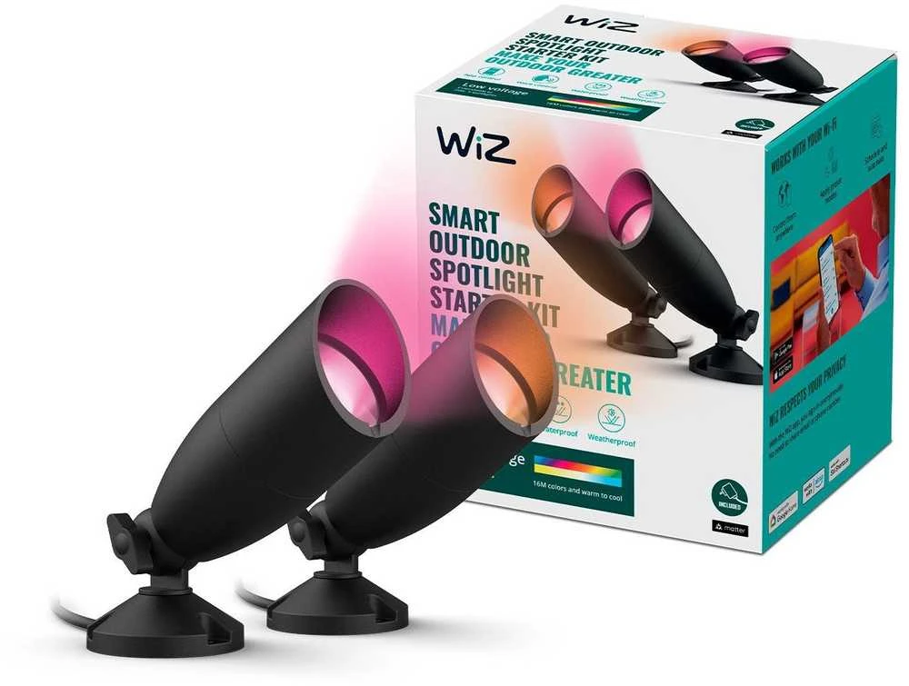 „WiZ Outdoor“ derinamas baltas ir spalvotas „Ground Spot Starter-Kit“ 450 lm, 3 pakuotės