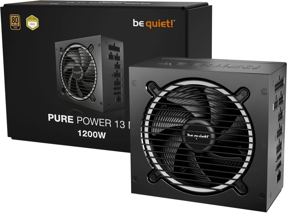 „Be Quiet! Pure Power 13M 80 PLUS Gold“ maitinimo šaltinis, ATX 3.1, PCIe 5.1 × 1200 vatų, Juodas