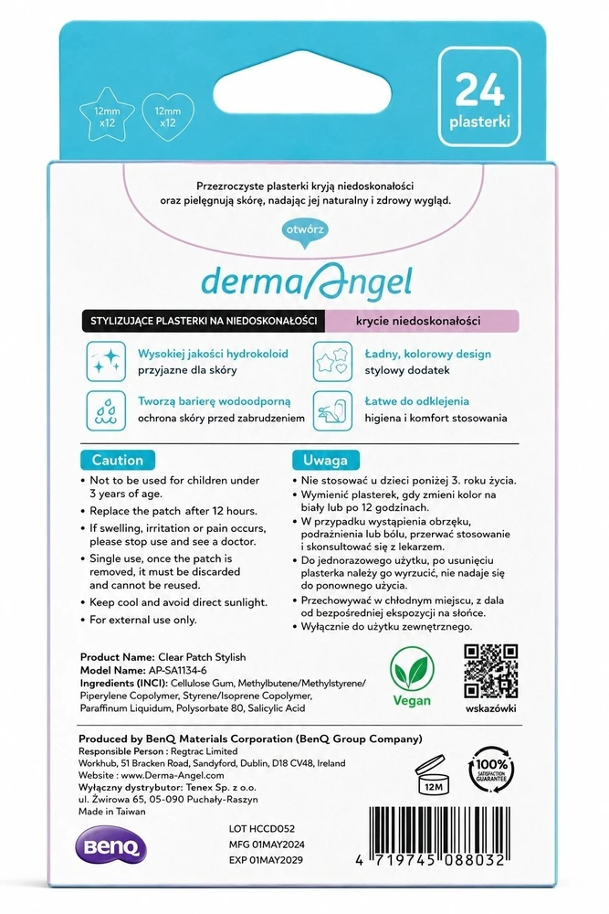 Silesian Pharma DERMA ANGEL Stilingi hidrokoloidiniai pleistrai nuo poodinio spuogo su salicilo rūgštimi Stilizuojantys holografiniai 1 pak. – 24 vnt. (6318032)