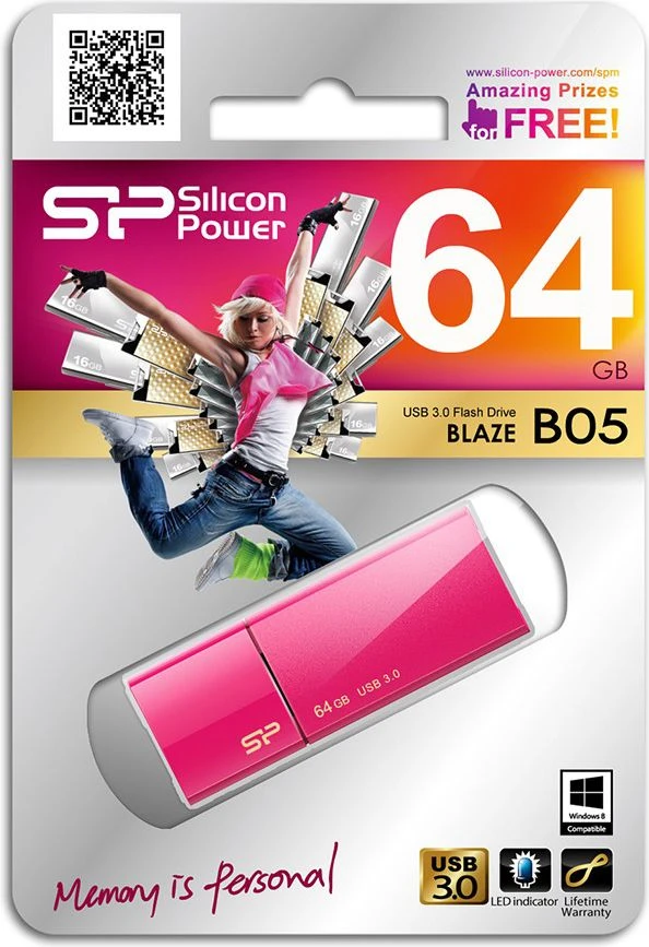 SILIKONIO MAITINIMO KOMPIUTERIS & COMMUNICAT SILICON POWER atmintis USB Blaze B05 64GB USB 3.2 Rožinė