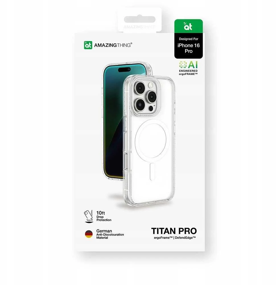 AmazingThing Titan Pro Mag dėklas su Magnetic Ring skirtas Apple iPhone 16 Pro - skaidrus