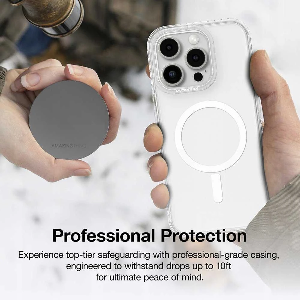 AmazingThing Titan Pro Mag dėklas su Magnetic Ring skirtas Apple iPhone 16 Pro - skaidrus