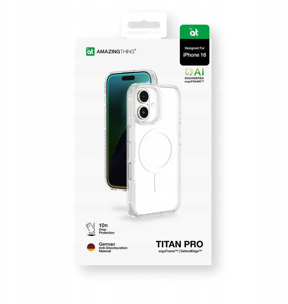 Nezatříděno AmazingThing Titan Pro Mag dėklas su Magnetic Ring skirtas Apple iPhone 16 - skaidrus