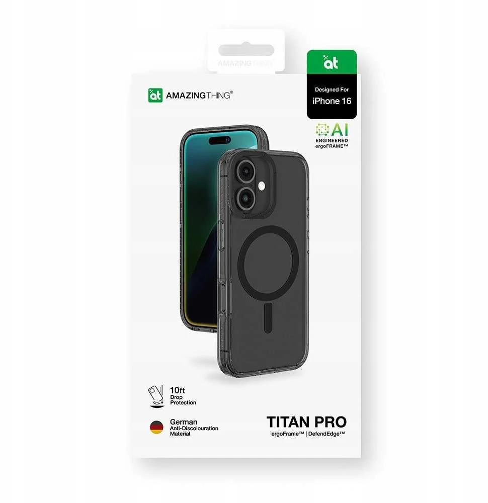 AmazingThing Titan Pro Mag dėklas su Magnetic Ring skirtas Apple iPhone 16 – juodos spalvos