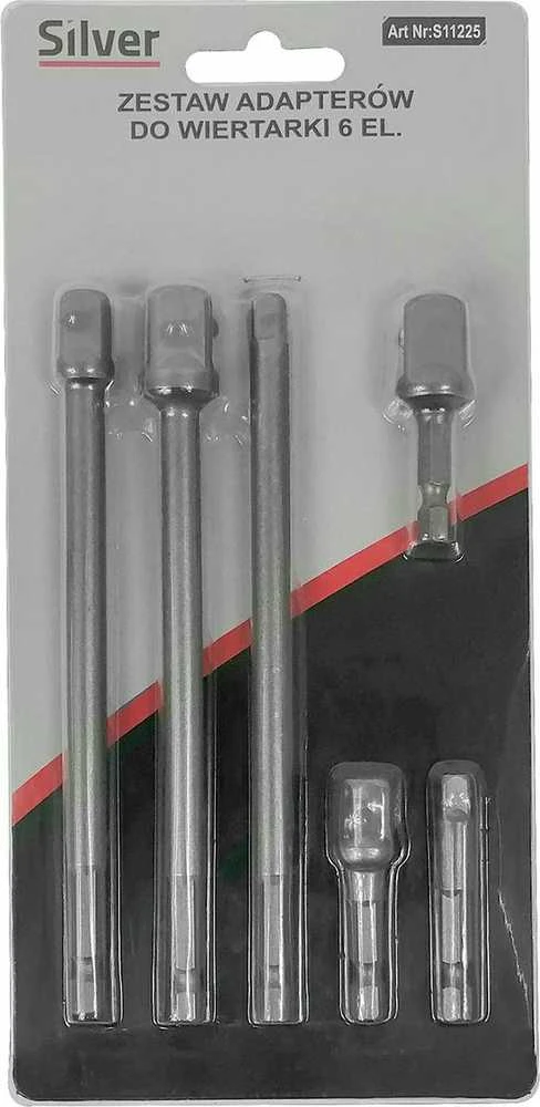Silver Adapterių suktukams rink.6d.1/4"Hex(M), 3/8(M),1/2(M)išorė L-50mm,l-150mm