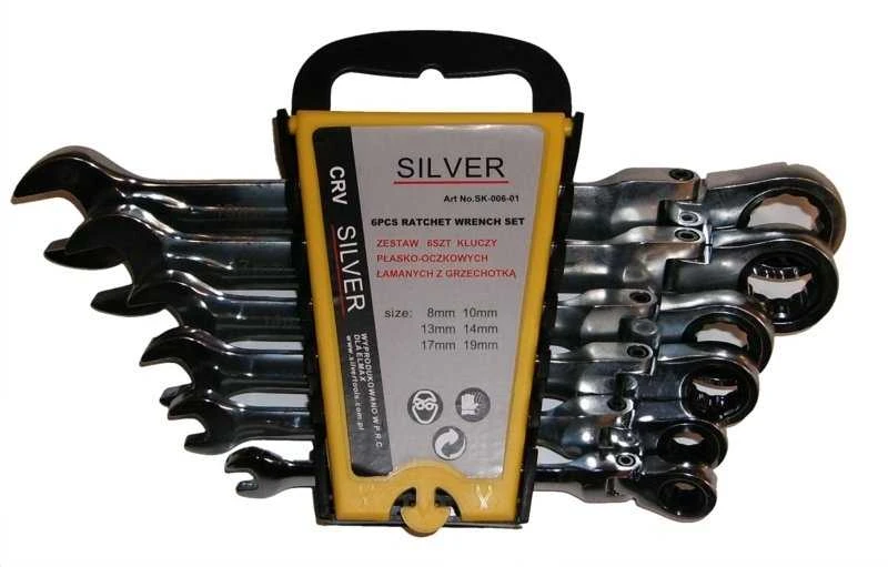 SILVER Sidabrinis Sidabrinis Kombinuotas veržliaraktis su terkšle ir lankstu, rinkinys 6 vnt. 8-19 mm