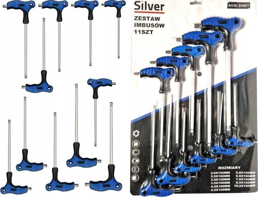 SILVER WKRĘTAKI 11szt. TYP T HEX 2-10mm/Sidabrinis