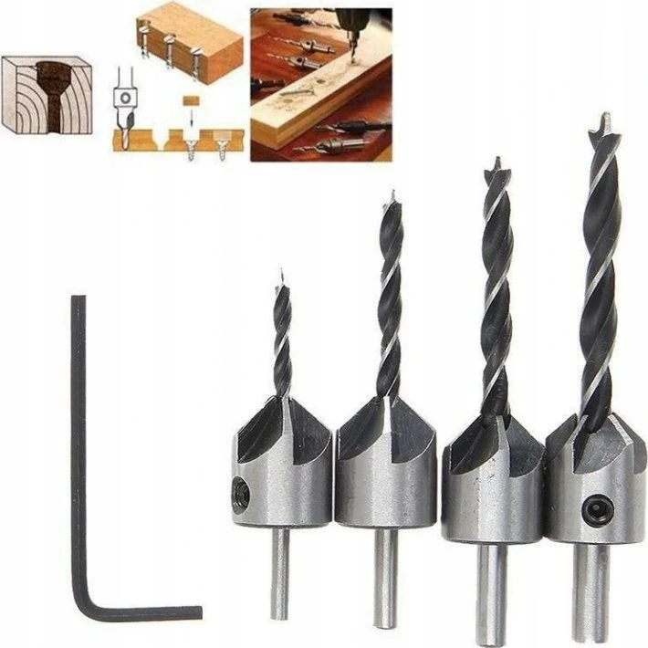 Grąžtas SILVER Sidabrinis WIERTŁA DO DREWNA Z POGŁĘBIACZEM 3-6mm 5szt.