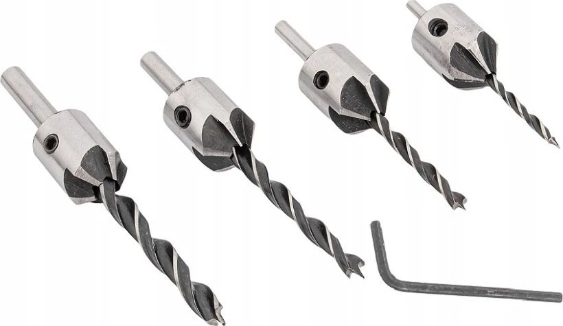 Grąžtas SILVER Sidabrinis WIERTŁA DO DREWNA Z POGŁĘBIACZEM 3-6mm 5szt.