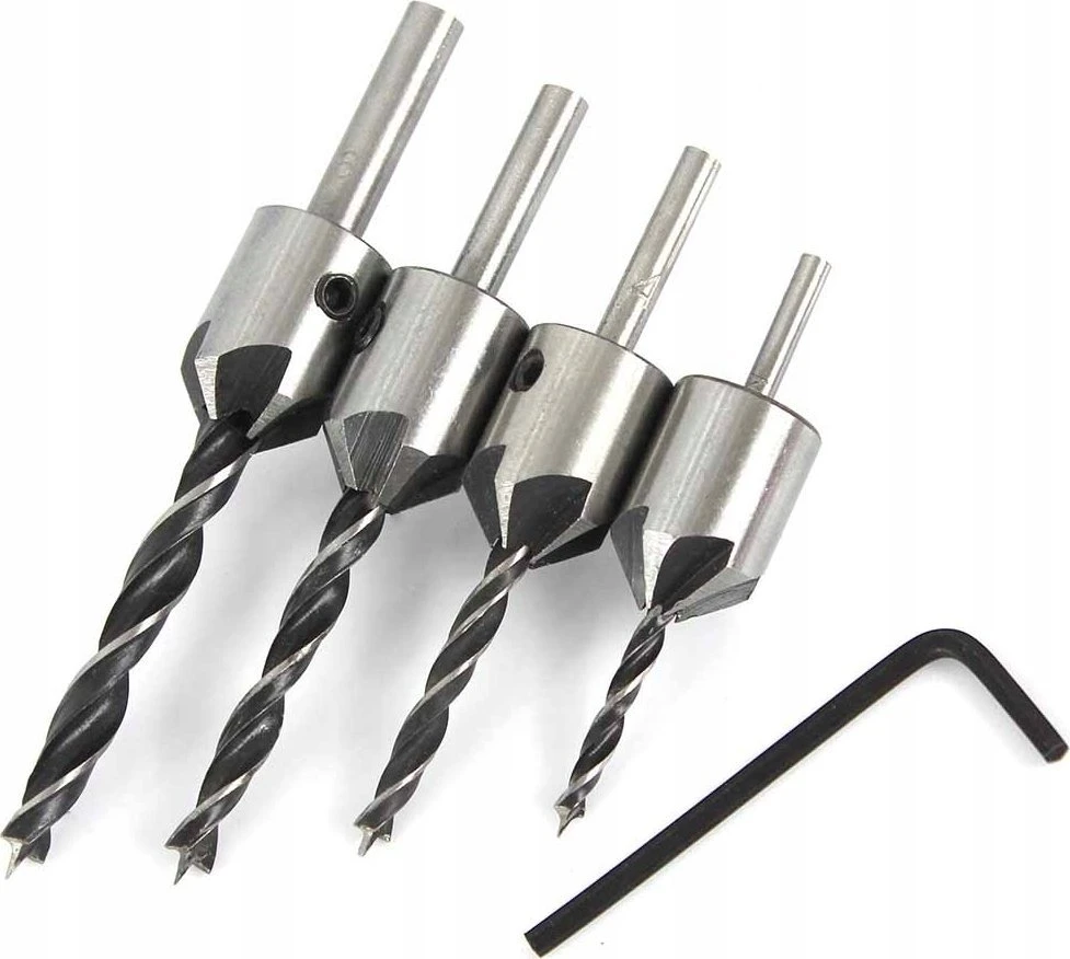 Grąžtas SILVER Sidabrinis WIERTŁA DO DREWNA Z POGŁĘBIACZEM 3-6mm 5szt.