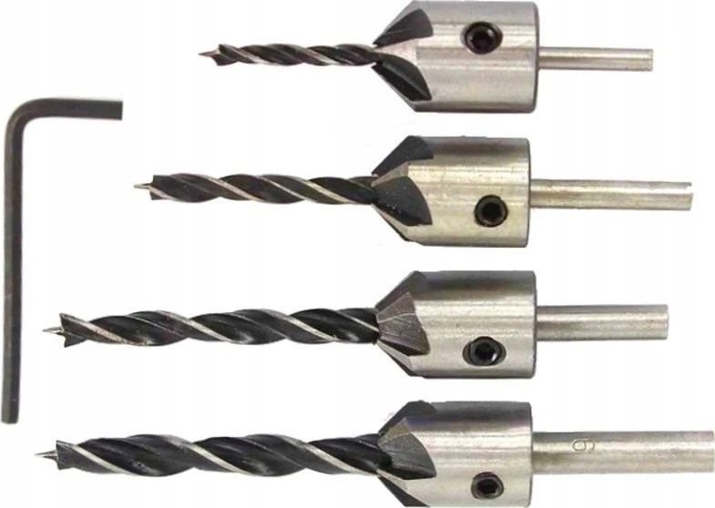 Grąžtas SILVER Sidabrinis WIERTŁA DO DREWNA Z POGŁĘBIACZEM 3-6mm 5szt.