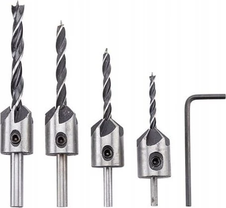 Grąžtas SILVER Sidabrinis WIERTŁA DO DREWNA Z POGŁĘBIACZEM 3-6mm 5szt.