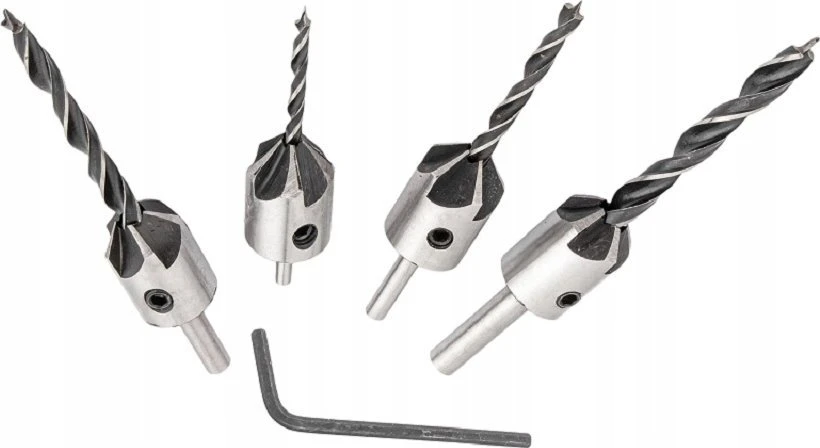 Grąžtas SILVER Sidabrinis WIERTŁA DO DREWNA Z POGŁĘBIACZEM 3-6mm 5szt.