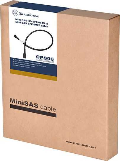 „SilverStone SST-CPS06“ – vidinis „Mini SAS HD SFF8643 36 kontaktų“ į „SFF8087“ kabelis, 60 cm
