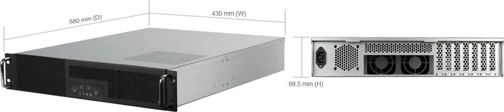 Serveris SilverStone RM23–502 Rackmount Serverio korpusas, ATX, USB 3.0 – 2U – juoda